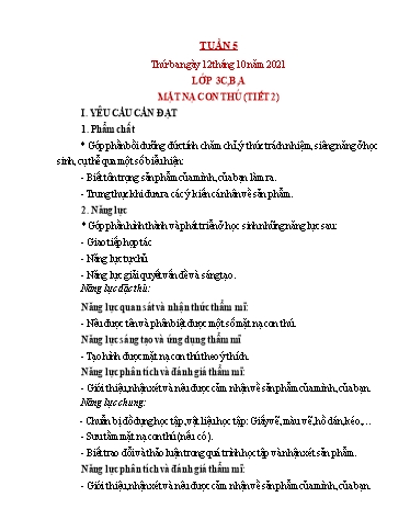 Kế hoạch bài dạy Mỹ thuật Lớp 1 đến Lớp 5 - Tuần 5 - Năm học 2021-2022 - Trần Thị Thu