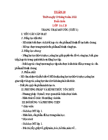 Kế hoạch bài dạy Mỹ thuật Lớp 1 + Lớp 2 - Tuần 29 - Năm học 2021-2022 - Trần Thị Thu