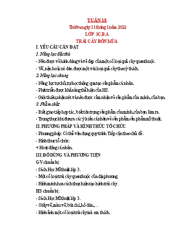 Kế hoạch bài dạy Mỹ thuật Lớp 1, Lớp 3, Lớp 5 - Tuần 18 - Năm học 2021-2022 - Trần Thị Thu