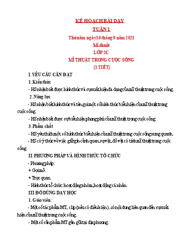 Kế hoạch bài dạy Mỹ thuật Lớp 2 + Lớp 4 - Tuần 1 - Năm học 2021-2022 - Trần Thị Thu