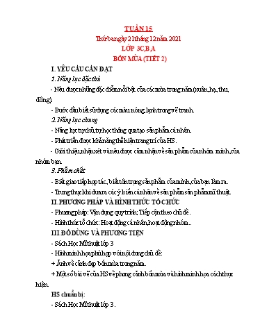 Kế hoạch bài dạy Mỹ thuật Lớp 3 + Lớp 5 - Tuần 15 - Năm học 2021-2022 - Trần Thị Thu