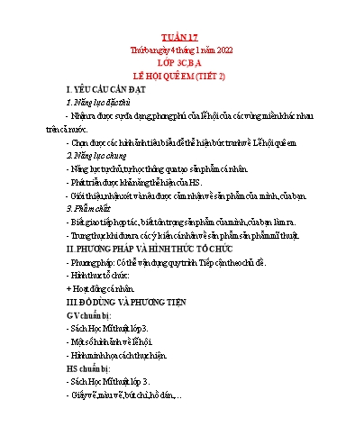 Kế hoạch bài dạy Mỹ thuật Lớp 3 + Lớp 5 - Tuần 17 - Năm học 2021-2022 - Trần Thị Thu