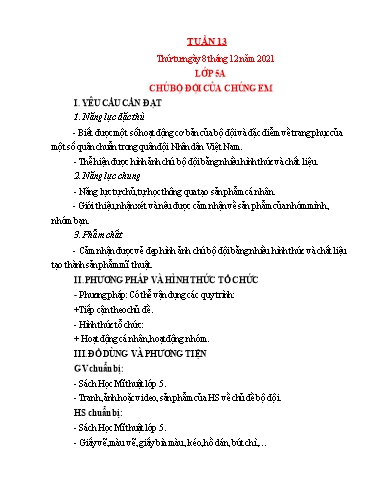 Kế hoạch bài dạy Mỹ thuật Lớp 5 - Tuần 13 - Năm học 2021-2022 - Trần Thị Thu