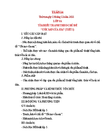 Kế hoạch bài dạy Mỹ thuật Lớp 5 - Tuần 14 - Năm học 2021-2022 - Trần Thị Thu
