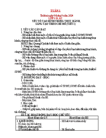 Kế hoạch bài dạy Mỹ thuật Tiểu học - Tuần 1 - Năm học 2024-2025 - Trần Thị Thu