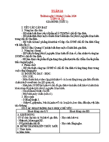 Kế hoạch bài dạy Mỹ thuật Tiểu học - Tuần 10 - Năm học 2024-2025 - Trần Thị Thu