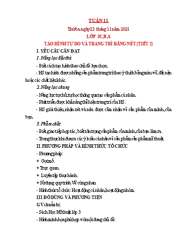 Kế hoạch bài dạy Mỹ thuật Tiểu học - Tuần 11 - Năm học 2021-2022 - Trần Thị Thu