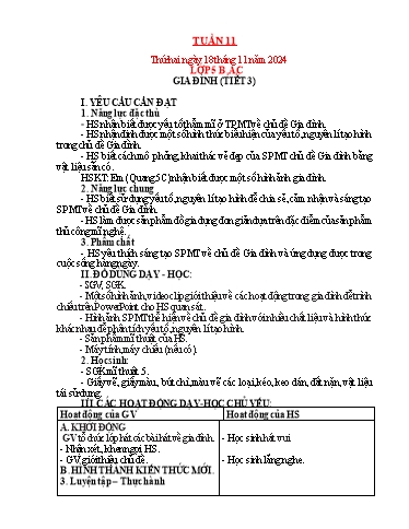 Kế hoạch bài dạy Mỹ thuật Tiểu học - Tuần 11 - Năm học 2024-2025 - Trần Thị Thu