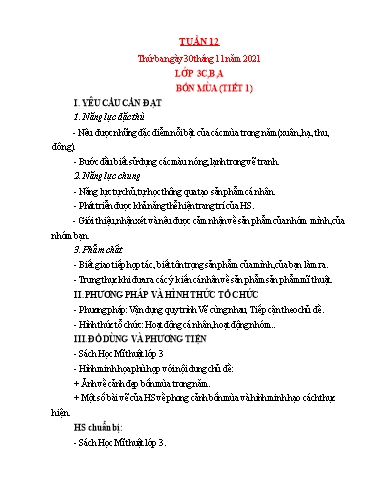 Kế hoạch bài dạy Mỹ thuật Tiểu học - Tuần 12 - Năm học 2021-2022 - Trần Thị Thu