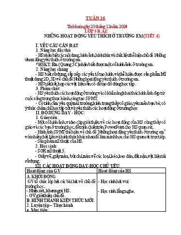 Kế hoạch bài dạy Mỹ thuật Tiểu học - Tuần 16 - Năm học 2024-2025 - Trần Thị Thu