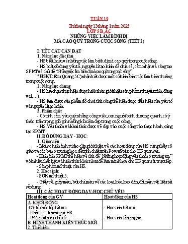 Kế hoạch bài dạy Mỹ thuật Tiểu học - Tuần 19 - Năm học 2024-2025 - Trần Thị Thu