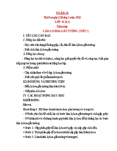 Kế hoạch bài dạy Mỹ thuật Tiểu học - Tuần 20 - Năm học 2021-2022 - Trần Thị Thu