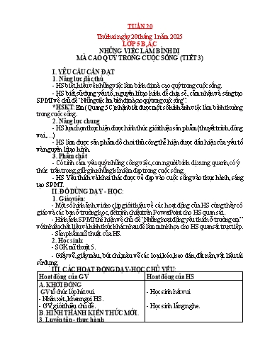 Kế hoạch bài dạy Mỹ thuật Tiểu học - Tuần 20 - Năm học 2024-2025 - Trần Thị Thu