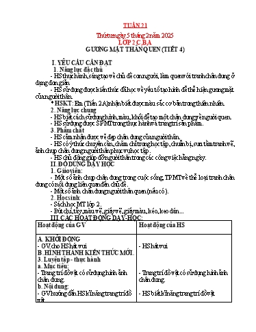 Kế hoạch bài dạy Mỹ thuật Tiểu học - Tuần 21 - Năm học 2024-2025 - Trần Thị Thu