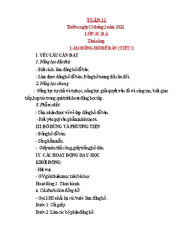 Kế hoạch bài dạy Mỹ thuật Tiểu học - Tuần 22 - Năm học 2021-2022 - Trần Thị Thu
