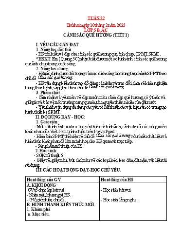 Kế hoạch bài dạy Mỹ thuật Tiểu học - Tuần 22 - Năm học 2024-2025 - Trần Thị Thu