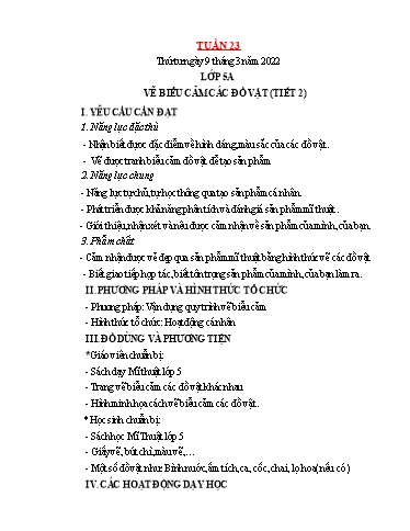 Kế hoạch bài dạy Mỹ thuật Tiểu học - Tuần 23 - Năm học 2021-2022 - Trần Thị Thu