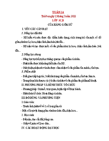 Kế hoạch bài dạy Mỹ thuật Tiểu học - Tuần 24 - Năm học 2021-2022 - Trần Thị Thu