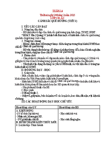 Kế hoạch bài dạy Mỹ thuật Tiểu học - Tuần 24 - Năm học 2024-2025 - Trần Thị Thu