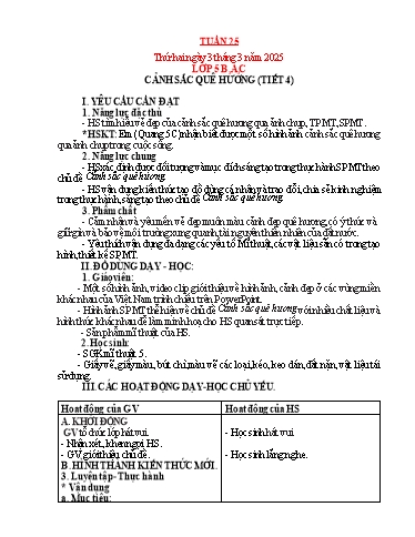 Kế hoạch bài dạy Mỹ thuật Tiểu học - Tuần 25 - Năm học 2024-2025 - Trần Thị Thu
