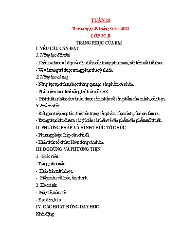 Kế hoạch bài dạy Mỹ thuật Tiểu học - Tuần 26 - Năm học 2021-2022 - Trần Thị Thu