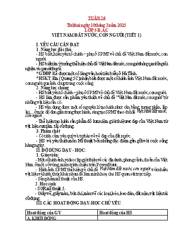 Kế hoạch bài dạy Mỹ thuật Tiểu học - Tuần 26 - Năm học 2024-2025 - Trần Thị Thu