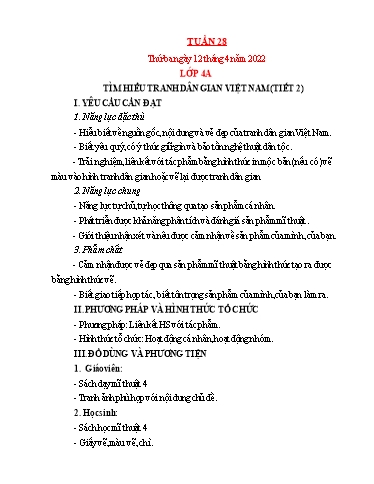 Kế hoạch bài dạy Mỹ thuật Tiểu học - Tuần 28 - Năm học 2021-2022 - Trần Thị Thu