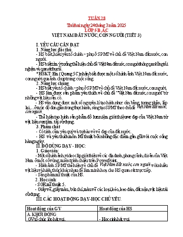 Kế hoạch bài dạy Mỹ thuật Tiểu học - Tuần 28 - Năm học 2024-2025 - Trần Thị Thu
