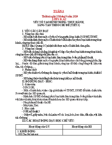 Kế hoạch bài dạy Mỹ thuật Tiểu học - Tuần 3 - Năm học 2024-2025 - Trần Thị Thu