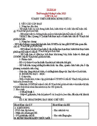 Kế hoạch bài dạy Mỹ thuật Tiểu học - Tuần 30 - Năm học 2024-2025 - Trần Thị Thu
