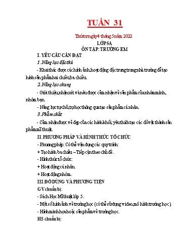 Kế hoạch bài dạy Mỹ thuật Tiểu học - Tuần 31 - Năm học 2021-2022 - Trần Thị Thu