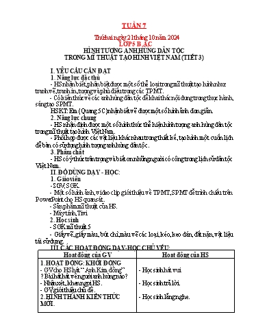 Kế hoạch bài dạy Mỹ thuật Tiểu học - Tuần 7 - Năm học 2024-2025 - Trần Thị Thu
