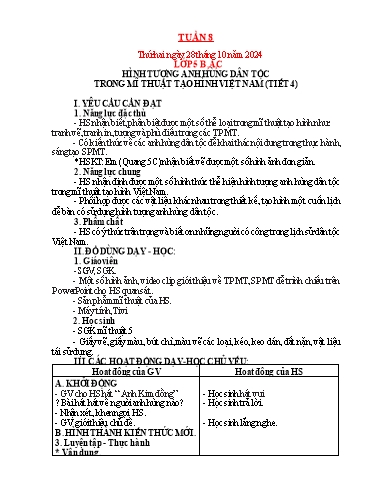 Kế hoạch bài dạy Mỹ thuật Tiểu học - Tuần 8 - Năm học 2024-2025 - Trần Thị Thu