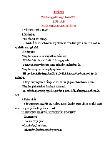 Kế hoạch bài dạy Mỹ thuật Tiểu học - Tuần 9 - Năm học 2021-2022 - Trần Thị Thu
