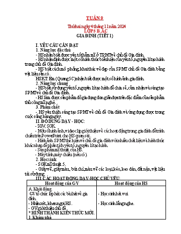 Kế hoạch bài dạy Mỹ thuật Tiểu học - Tuần 9 - Năm học 2024-2025 - Trần Thị Thu