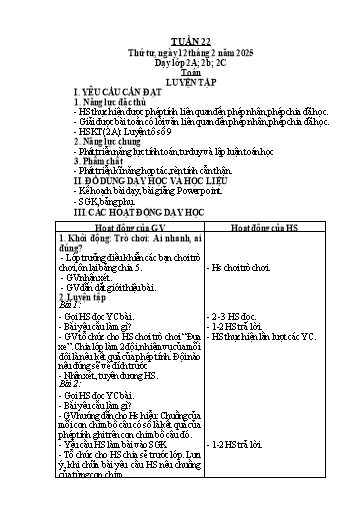 Kế hoạch bài dạy Toán Lớp 2 - Tuần 22 - Năm học 2024-2025 - Lê Thị Hồng Thêu
