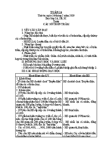 Kế hoạch bài dạy Toán Lớp 2 - Tuần 24 - Năm học 2024-2025 - Lê Thị Hồng Thêu