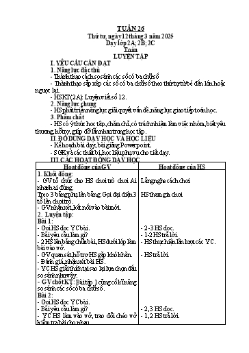 Kế hoạch bài dạy Toán Lớp 2 - Tuần 26 - Năm học 2024-2025 - Lê Thị Hồng Thêu