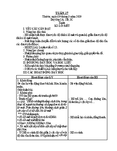 Kế hoạch bài dạy Toán Lớp 2 - Tuần 27 - Năm học 2024-2025 - Lê Thị Hồng Thêu
