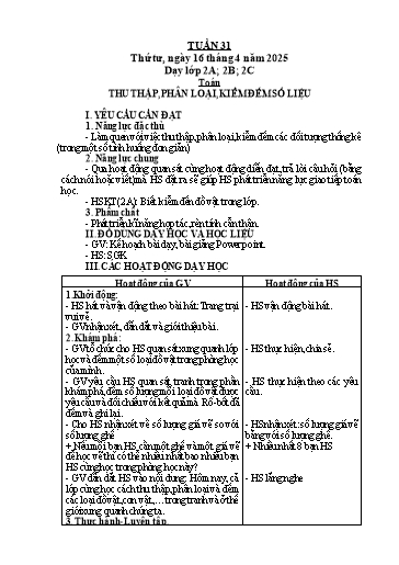 Kế hoạch bài dạy Toán Lớp 2 - Tuần 31 - Năm học 2024-2025 - Lê Thị Hồng Thêu